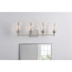 Wakefield 31 in. 4-Light Brushed Nickel Wall Mount Sconce Light with Clear Glass Shades by Hampton Bay -Hampton Bay Sales brushed nickel hampton bay vanity lighting hb3682 35 40 1000