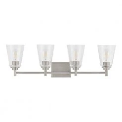 Wakefield 31 in. 4-Light Brushed Nickel Wall Mount Sconce Light with Clear Glass Shades by Hampton Bay