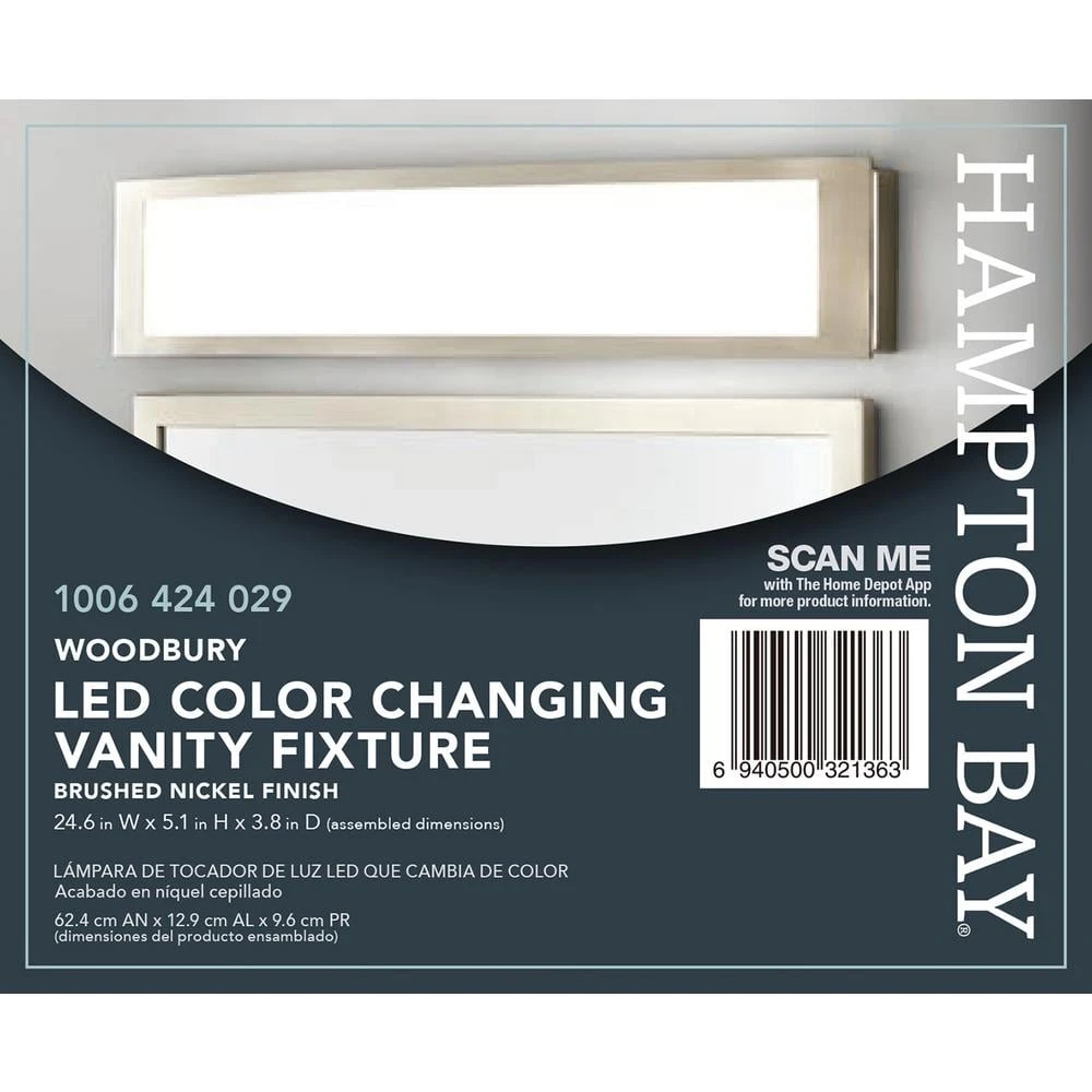 Woodbury 24.6 in. 1-Light Brushed Nickel Integrated LED Bathroom Vanity Light Bar with Frosted Acrylic Shade by Hampton Bay 10 Woodbury 24.6 in. 1-Light Brushed Nickel Integrated LED Bathroom Vanity Light Bar with Frosted Acrylic Shade by Hampton Bay - Image 10
