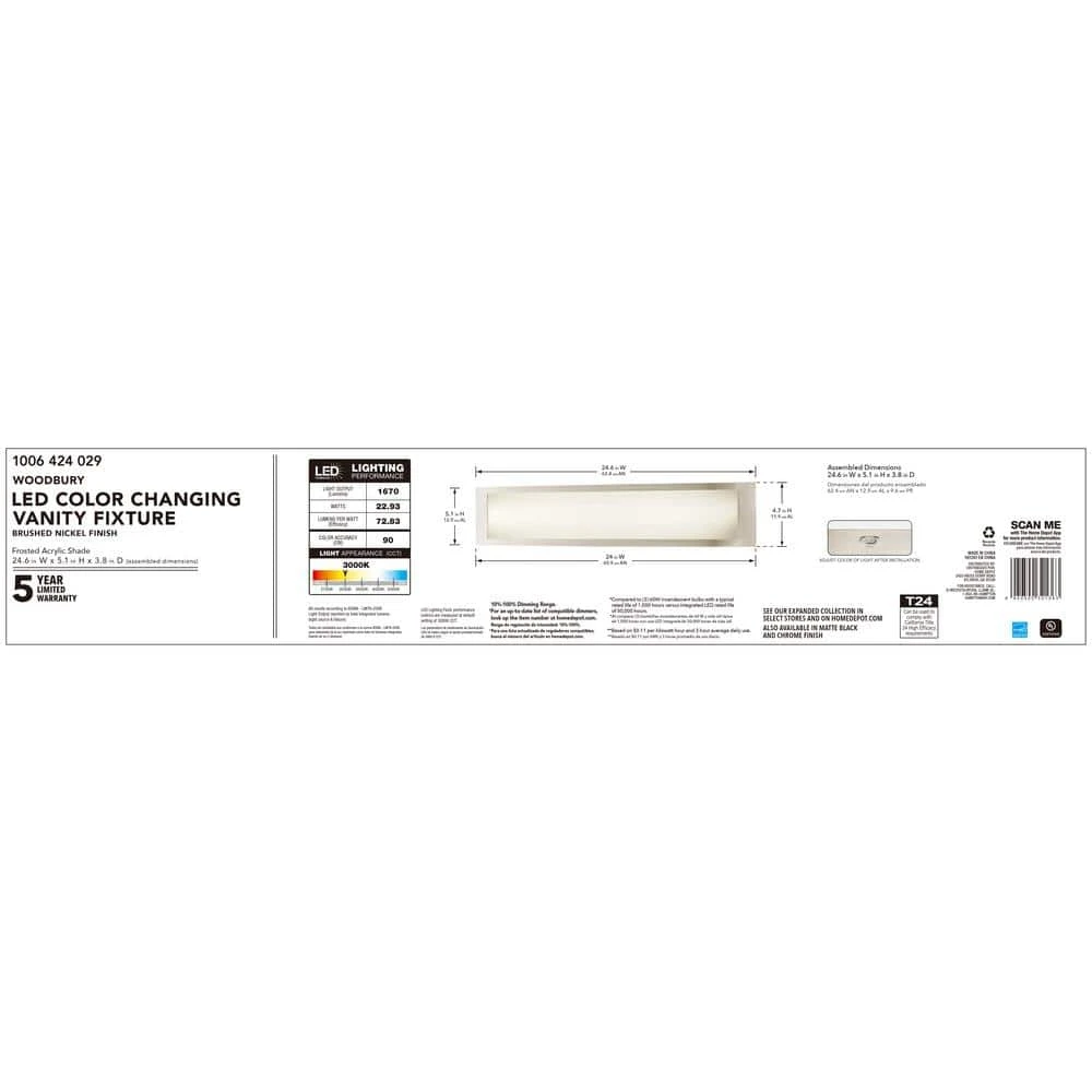 Woodbury 24.6 in. 1-Light Brushed Nickel Integrated LED Bathroom Vanity Light Bar with Frosted Acrylic Shade by Hampton Bay 12 Woodbury 24.6 in. 1-Light Brushed Nickel Integrated LED Bathroom Vanity Light Bar with Frosted Acrylic Shade by Hampton Bay - Image 12