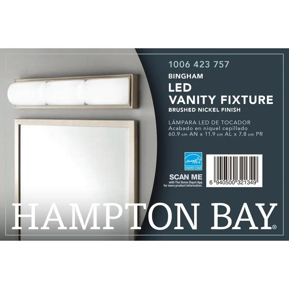 Bingham 24.02 in. 1-Light Brushed Nickel Integrated LED Bathroom Vanity Light Bar with Frosted Acrylic Shade by Hampton Bay 8 Bingham 24.02 in. 1-Light Brushed Nickel Integrated LED Bathroom Vanity Light Bar with Frosted Acrylic Shade by Hampton Bay - Image 8