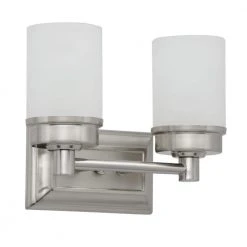 Cade 2-Light Brushed Nickel Bathroom Vanity Light Fixture with Frosted Glass Shades by Hampton Bay -Hampton Bay Sales brushed nickel hampton bay vanity lighting nb23307 1f 1000