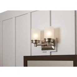Cade 2-Light Brushed Nickel Bathroom Vanity Light Fixture with Frosted Glass Shades by Hampton Bay -Hampton Bay Sales brushed nickel hampton bay vanity lighting nb23307 31 1000