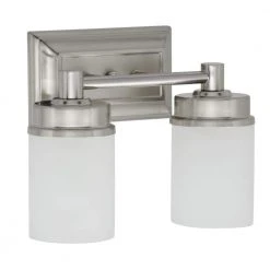 Cade 2-Light Brushed Nickel Bathroom Vanity Light Fixture with Frosted Glass Shades by Hampton Bay -Hampton Bay Sales brushed nickel hampton bay vanity lighting nb23307 4f 1000