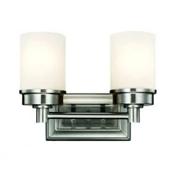 Cade 2-Light Brushed Nickel Bathroom Vanity Light Fixture with Frosted Glass Shades by Hampton Bay