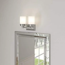 Cade 2-Light Brushed Nickel Bathroom Vanity Light Fixture with Frosted Glass Shades by Hampton Bay -Hampton Bay Sales brushed nickel hampton bay vanity lighting nb23307 d4 1000