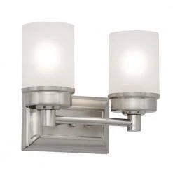 Cade 2-Light Brushed Nickel Bathroom Vanity Light Fixture with Frosted Glass Shades by Hampton Bay -Hampton Bay Sales brushed nickel hampton bay vanity lighting nb23307 fa 1000