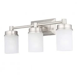 Cade 3-Light 20.25 in. Brushed Nickel Transitional Hardwired Bathroom Vanity Light with Frosted Glass Shades by Hampton Bay -Hampton Bay Sales brushed nickel hampton bay vanity lighting nb33307 1f 1000