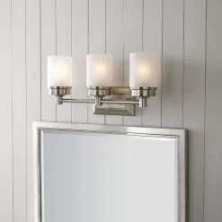 Cade 3-Light 20.25 in. Brushed Nickel Transitional Hardwired Bathroom Vanity Light with Frosted Glass Shades by Hampton Bay -Hampton Bay Sales brushed nickel hampton bay vanity lighting nb33307 31 1000
