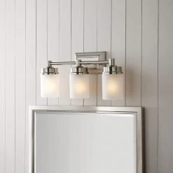 Cade 3-Light 20.25 in. Brushed Nickel Transitional Hardwired Bathroom Vanity Light with Frosted Glass Shades by Hampton Bay -Hampton Bay Sales brushed nickel hampton bay vanity lighting nb33307 44 1000