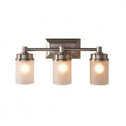 Cade 3-Light 20.25 in. Brushed Nickel Transitional Hardwired Bathroom Vanity Light with Frosted Glass Shades by Hampton Bay