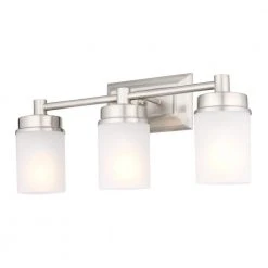Cade 3-Light 20.25 in. Brushed Nickel Transitional Hardwired Bathroom Vanity Light with Frosted Glass Shades by Hampton Bay -Hampton Bay Sales brushed nickel hampton bay vanity lighting nb33307 c3 1000