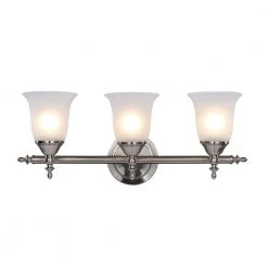Olgelthorpe 3-Light Brushed Nickel Bathroom Vanity Light Fixture with Bell Shaped Frosted Glass Shades by Hampton Bay