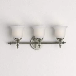Olgelthorpe 3-Light Brushed Nickel Bathroom Vanity Light Fixture with Bell Shaped Frosted Glass Shades by Hampton Bay -Hampton Bay Sales brushed nickel hampton bay vanity lighting nb39302 a0 1000