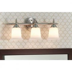 Olgelthorpe 3-Light Brushed Nickel Bathroom Vanity Light Fixture with Bell Shaped Frosted Glass Shades by Hampton Bay -Hampton Bay Sales brushed nickel hampton bay vanity lighting nb39302 c3 1000