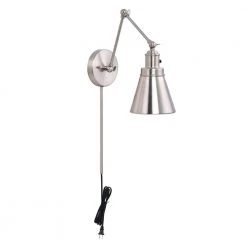 1-Light Brushed Nickel Plug-In/Hardwired Swing Arm Wall Lamp with 6 ft. Fabric Cord by Hampton Bay -Hampton Bay Sales brushed nickel hampton bay wall lamps ew11475sba a 1f 1000