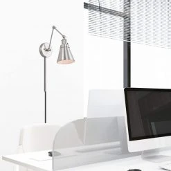 1-Light Brushed Nickel Plug-In/Hardwired Swing Arm Wall Lamp with 6 ft. Fabric Cord by Hampton Bay -Hampton Bay Sales brushed nickel hampton bay wall lamps ew11475sba a 31 1000