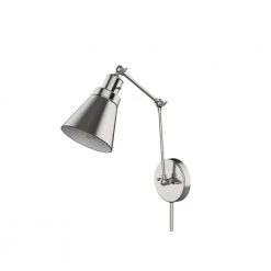 1-Light Brushed Nickel Plug-In/Hardwired Swing Arm Wall Lamp with 6 ft. Fabric Cord by Hampton Bay