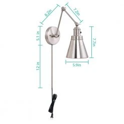 1-Light Brushed Nickel Plug-In/Hardwired Swing Arm Wall Lamp with 6 ft. Fabric Cord by Hampton Bay -Hampton Bay Sales brushed nickel hampton bay wall lamps ew11475sba a fa 1000