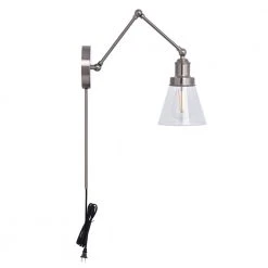 1-Light Brushed Nickel Plug-In/Hardwired Swing Arm Wall Lamp with 6 ft. Fabric Cord and Clear Glass Shade by Hampton Bay -Hampton Bay Sales brushed nickel hampton bay wall lamps ew11475sba c 1f 1000