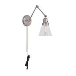 1-Light Brushed Nickel Plug-In/Hardwired Swing Arm Wall Lamp with 6 ft. Fabric Cord and Clear Glass Shade by Hampton Bay -Hampton Bay Sales brushed nickel hampton bay wall lamps ew11475sba c 4f 1000