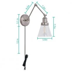 1-Light Brushed Nickel Plug-In/Hardwired Swing Arm Wall Lamp with 6 ft. Fabric Cord and Clear Glass Shade by Hampton Bay -Hampton Bay Sales brushed nickel hampton bay wall lamps ew11475sba c fa 1000
