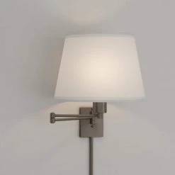 5.9 in. Hutchinson 1-Light Brushed Nickel Modern Wall Mount Swing Arm Sconce Light with White Fabric Shade by Hampton Bay 11 5.9 in. Hutchinson 1-Light Brushed Nickel Modern Wall Mount Swing Arm Sconce Light with White Fabric Shade by Hampton Bay -Hampton Bay Sales brushed nickel hampton bay wall lamps hbp609 35 40 1000