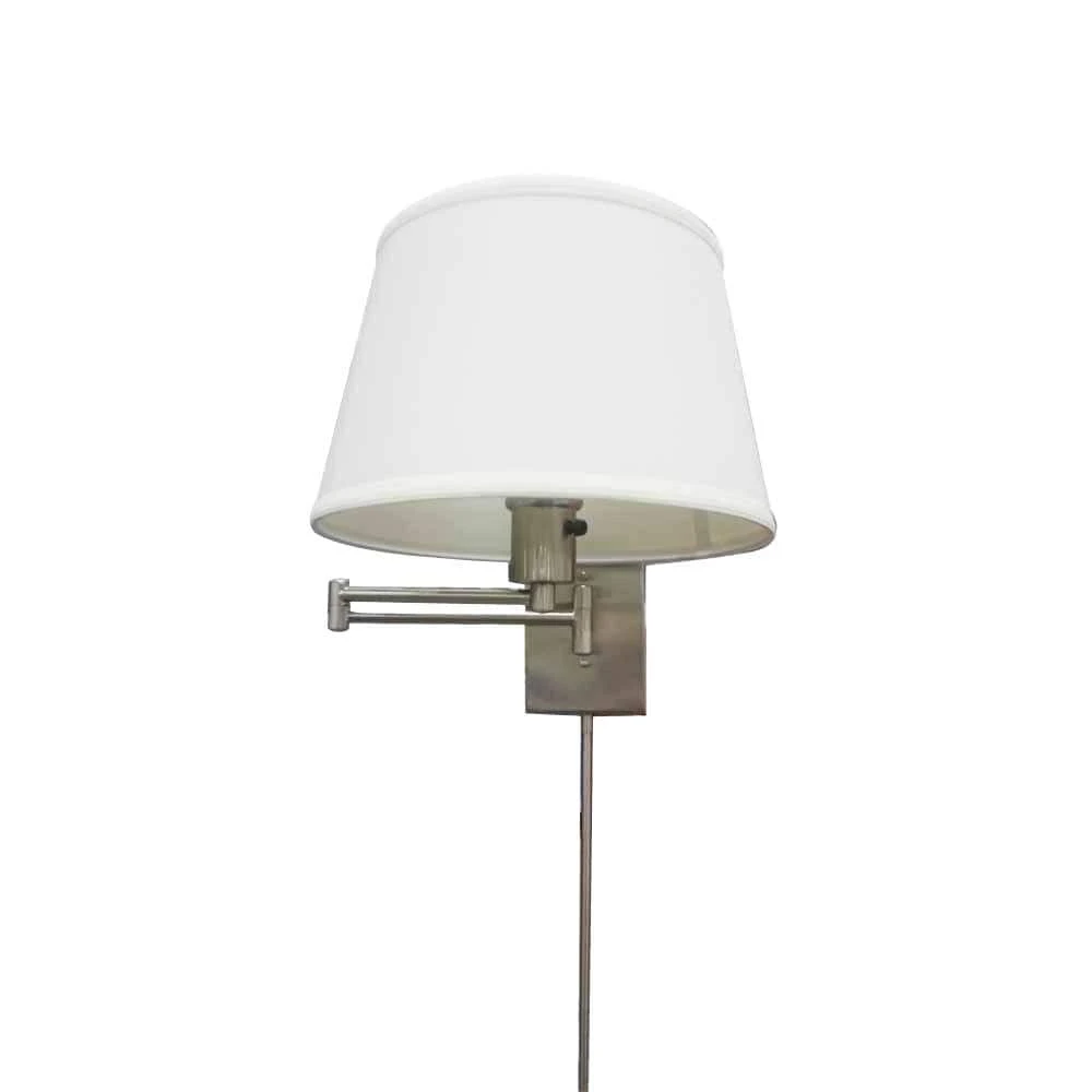 5.9 in. Hutchinson 1-Light Brushed Nickel Modern Wall Mount Swing Arm Sconce Light with White Fabric Shade by Hampton Bay 1 5.9 in. Hutchinson 1-Light Brushed Nickel Modern Wall Mount Swing Arm Sconce Light with White Fabric Shade by Hampton Bay