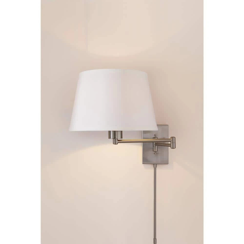 5.9 in. Hutchinson 1-Light Brushed Nickel Modern Wall Mount Swing Arm Sconce Light with White Fabric Shade by Hampton Bay 6 5.9 in. Hutchinson 1-Light Brushed Nickel Modern Wall Mount Swing Arm Sconce Light with White Fabric Shade by Hampton Bay - Image 6
