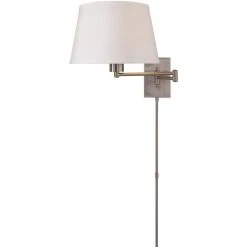 5.9 in. Hutchinson 1-Light Brushed Nickel Modern Wall Mount Swing Arm Sconce Light with White Fabric Shade by Hampton Bay 15 5.9 in. Hutchinson 1-Light Brushed Nickel Modern Wall Mount Swing Arm Sconce Light with White Fabric Shade by Hampton Bay -Hampton Bay Sales brushed nickel hampton bay wall lamps hbp609 35 77 1000