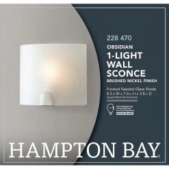 Obsidian 1-Light Brushed Nickel Sconce with Frosted Glass Shade by Hampton Bay -Hampton Bay Sales brushed nickel hampton bay wall sconces emc8451a 5 d4 1000