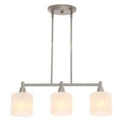 Oron 3-Light Brushed Steel Island Light with White Glass Shades by Hampton Bay -Hampton Bay Sales brushed steel hampton bay chandeliers hdp12070 4f 1000