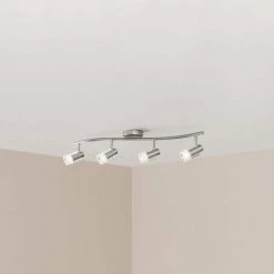 4-Light Brushed Steel Wave Bar Track Lighting Fixture with Cylinder Glass Shades by Hampton Bay -Hampton Bay Sales brushed steel hampton bay track lighting kits ec340ba 40 1000