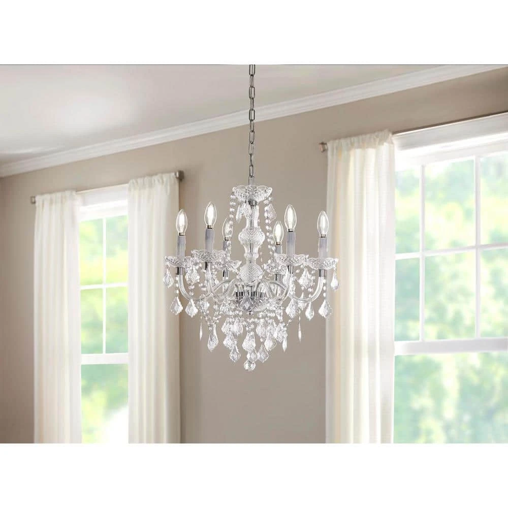 Maria Theresa 6-Light Chrome with Clear Acrylic Chandelier by Hampton Bay 2 Maria Theresa 6-Light Chrome with Clear Acrylic Chandelier by Hampton Bay - Image 2