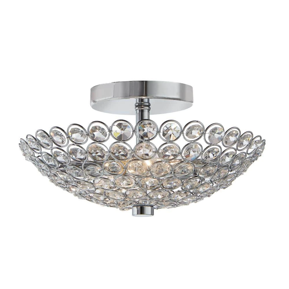 Barclay 11 in. 2-Light Chrome and Crystal Semi-Flush Mount by Hampton Bay 1 Barclay 11 in. 2-Light Chrome and Crystal Semi-Flush Mount by Hampton Bay