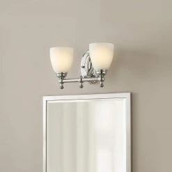 Solomone 13.4 in. 2-Light Polished Chrome Bathroom Vanity Light Fixture with Opal Glass Shades by Hampton Bay -Hampton Bay Sales chrome hampton bay vanity lighting cp2563 76 1000