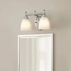 Solomone 13.4 in. 2-Light Polished Chrome Bathroom Vanity Light Fixture with Opal Glass Shades by Hampton Bay -Hampton Bay Sales chrome hampton bay vanity lighting cp2563 fa 1000