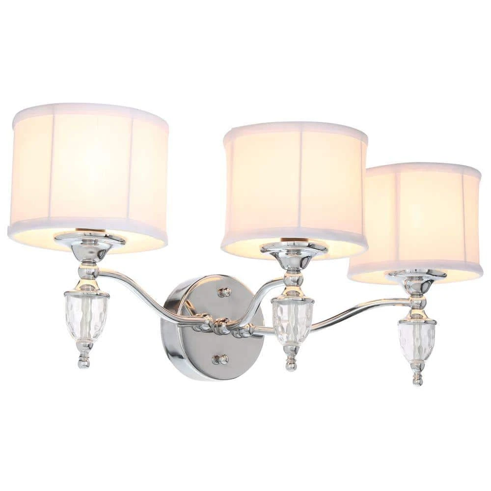 Waterton 3-Light Chrome Sconce with White Fabric Shades by Hampton Bay 5 Waterton 3-Light Chrome Sconce with White Fabric Shades by Hampton Bay - Image 5