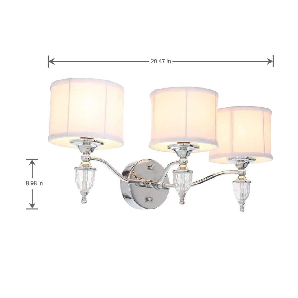 Waterton 3-Light Chrome Sconce with White Fabric Shades by Hampton Bay 7 Waterton 3-Light Chrome Sconce with White Fabric Shades by Hampton Bay - Image 7