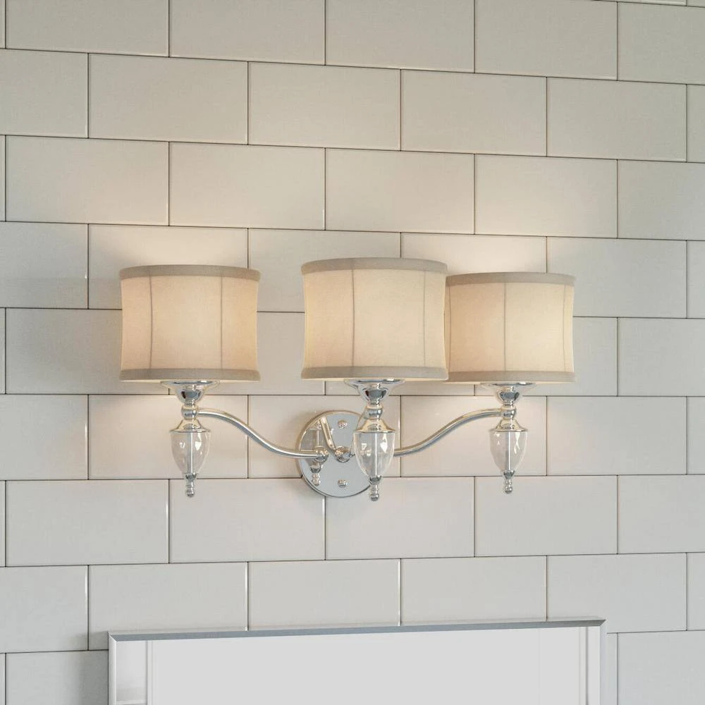 Waterton 3-Light Chrome Sconce with White Fabric Shades by Hampton Bay 2 Waterton 3-Light Chrome Sconce with White Fabric Shades by Hampton Bay - Image 2