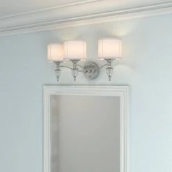 Waterton 3-Light Chrome Sconce with White Fabric Shades by Hampton Bay 15 Waterton 3-Light Chrome Sconce with White Fabric Shades by Hampton Bay -Hampton Bay Sales chrome hampton bay vanity lighting ew0374ch fa 1000