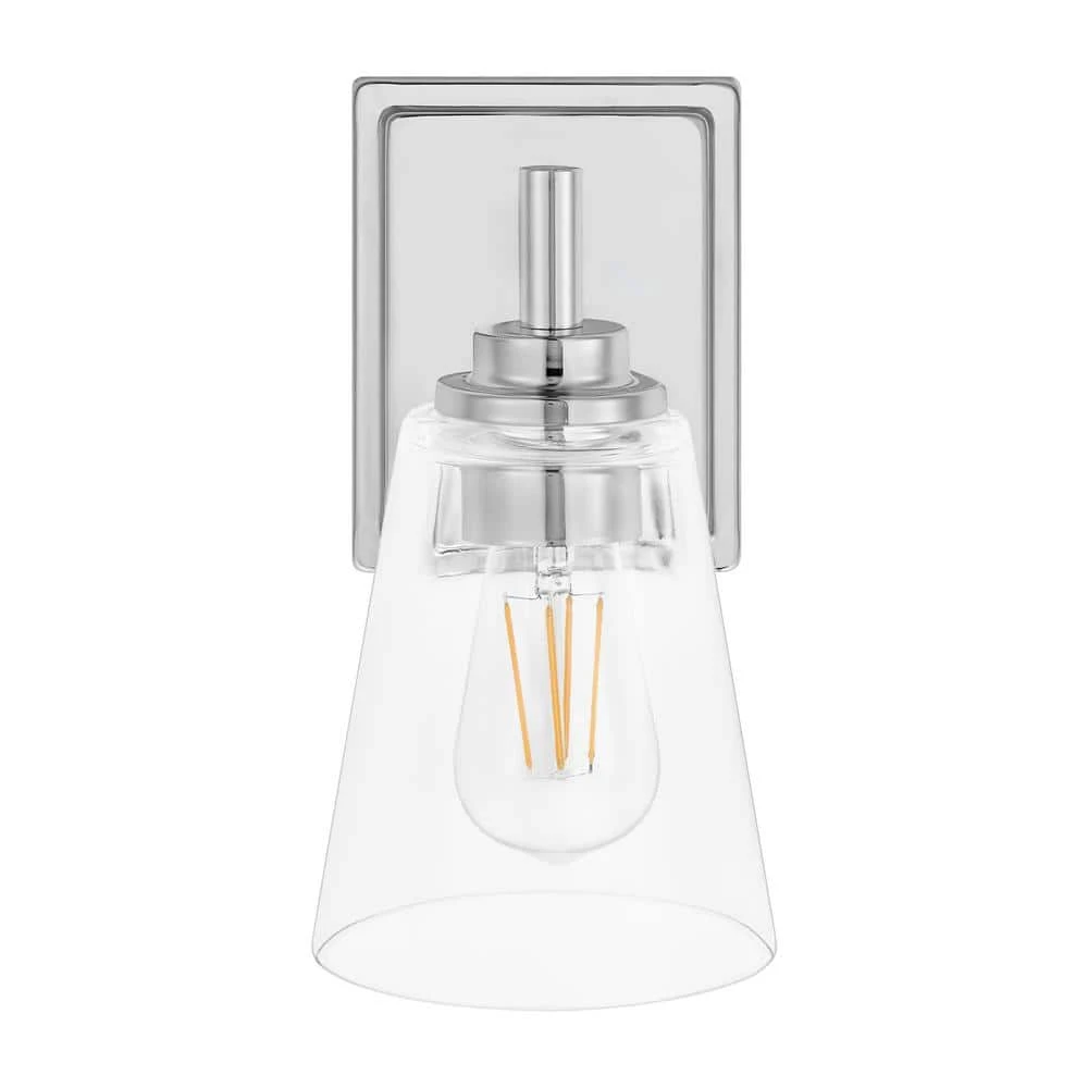 Wakefield 5.25 in. 1-Light Chrome Modern Wall Mount Sconce Light with Clear Glass Shade by Hampton Bay 1 Wakefield 5.25 in. 1-Light Chrome Modern Wall Mount Sconce Light with Clear Glass Shade by Hampton Bay