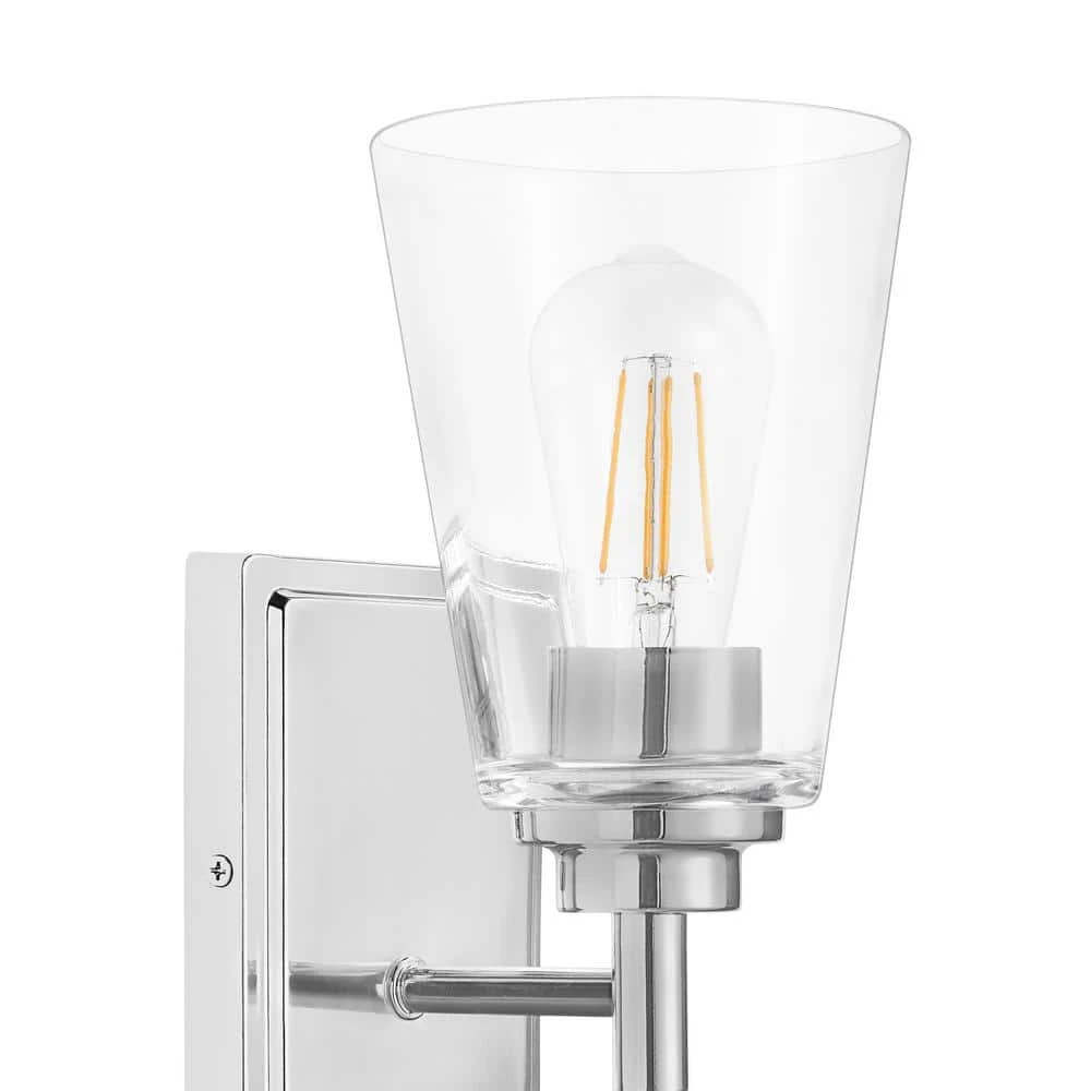 Wakefield 5.25 in. 1-Light Chrome Modern Wall Mount Sconce Light with Clear Glass Shade by Hampton Bay 4 Wakefield 5.25 in. 1-Light Chrome Modern Wall Mount Sconce Light with Clear Glass Shade by Hampton Bay - Image 4