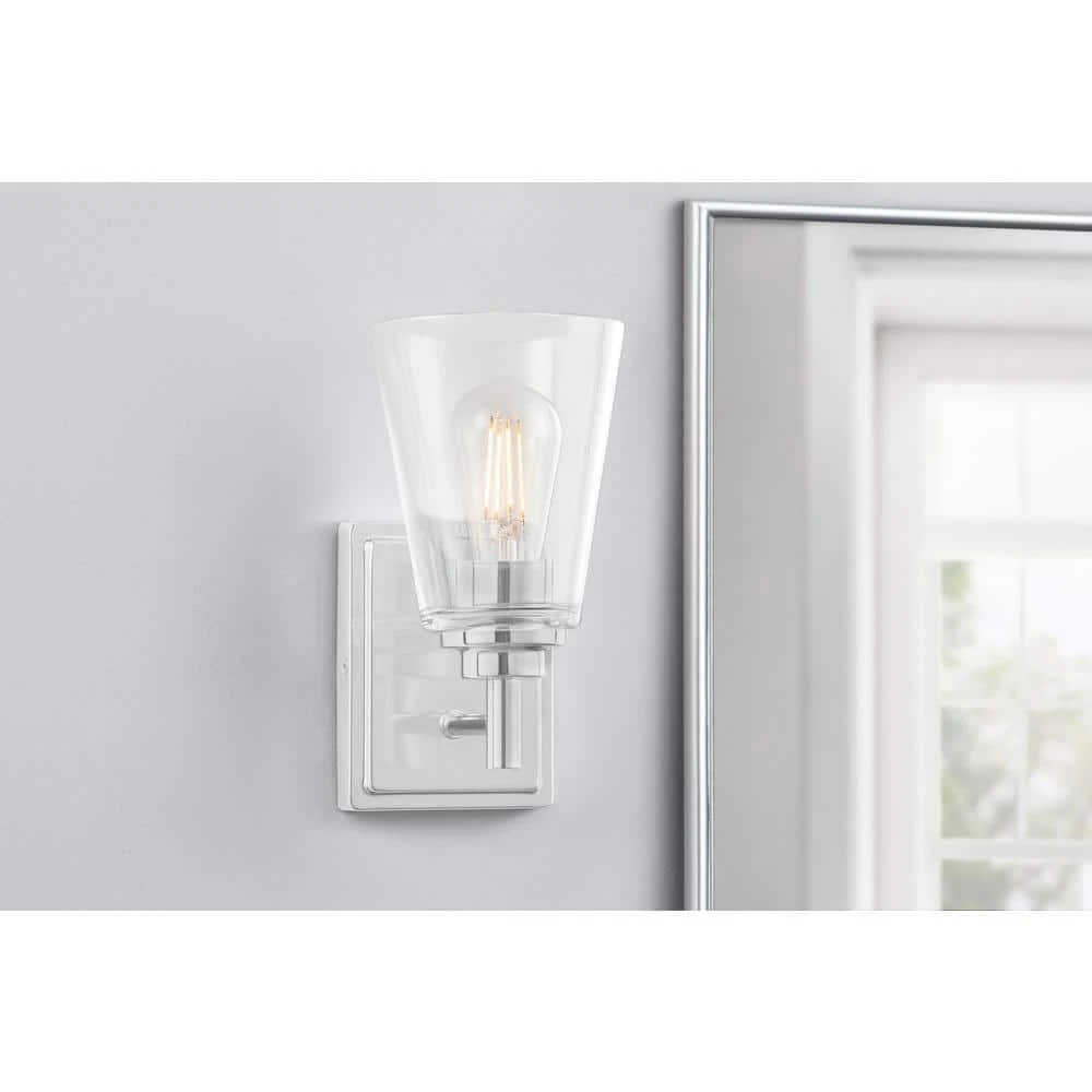 Wakefield 5.25 in. 1-Light Chrome Modern Wall Mount Sconce Light with Clear Glass Shade by Hampton Bay 2 Wakefield 5.25 in. 1-Light Chrome Modern Wall Mount Sconce Light with Clear Glass Shade by Hampton Bay - Image 2