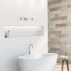 Wakefield 22 in. 3-Light Chrome Modern Wall Mount Sconce Light with Clear Glass Shades by Hampton Bay -Hampton Bay Sales chrome hampton bay vanity lighting hb3681 07 40 1000