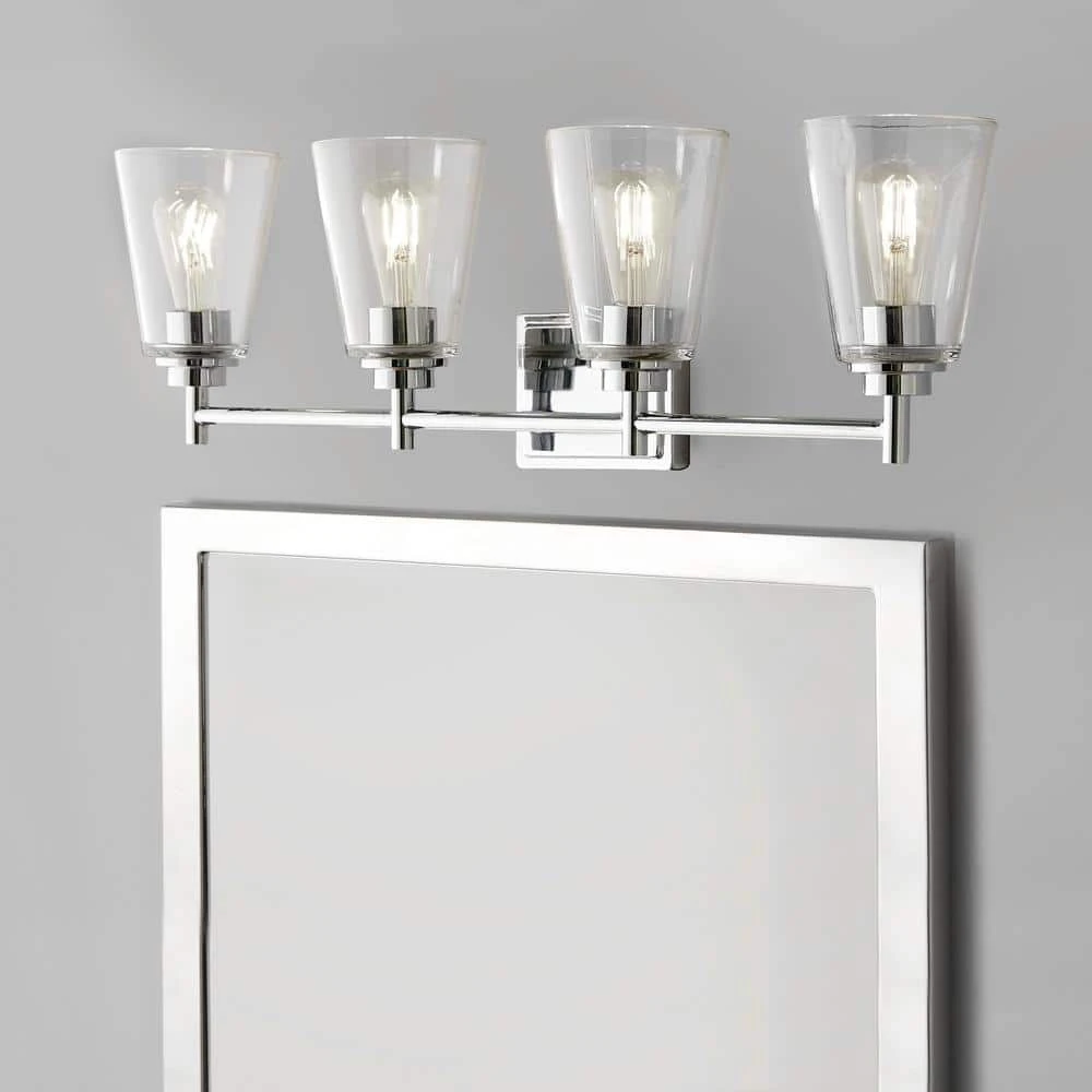 Wakefield 31 in. 4-Light Chrome Modern Wall Mount Sconce Light with Clear Glass Shades by Hampton Bay 10 Wakefield 31 in. 4-Light Chrome Modern Wall Mount Sconce Light with Clear Glass Shades by Hampton Bay - Image 10