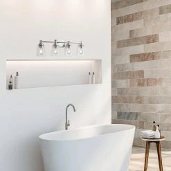 Wakefield 31 in. 4-Light Chrome Modern Wall Mount Sconce Light with Clear Glass Shades by Hampton Bay 12 Wakefield 31 in. 4-Light Chrome Modern Wall Mount Sconce Light with Clear Glass Shades by Hampton Bay -Hampton Bay Sales chrome hampton bay vanity lighting hb3682 07 40 1000