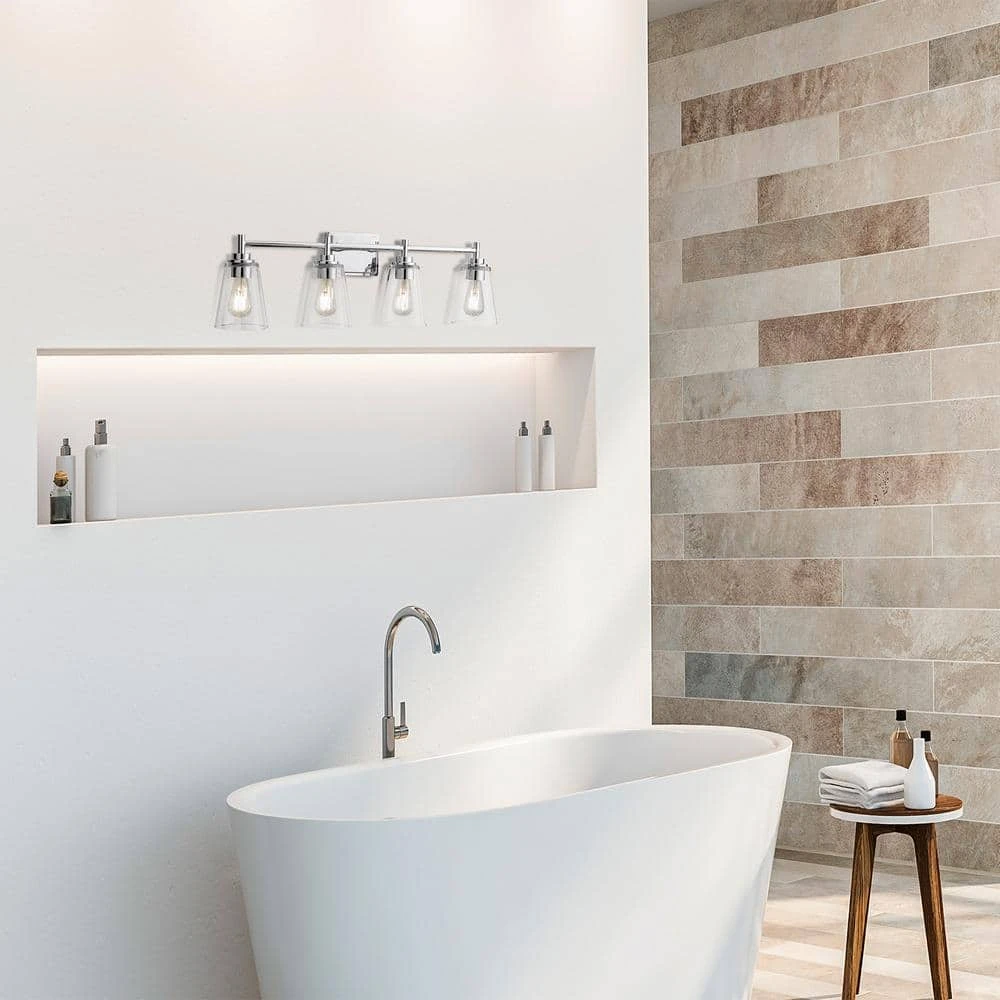 Wakefield 31 in. 4-Light Chrome Modern Wall Mount Sconce Light with Clear Glass Shades by Hampton Bay 3 Wakefield 31 in. 4-Light Chrome Modern Wall Mount Sconce Light with Clear Glass Shades by Hampton Bay - Image 3