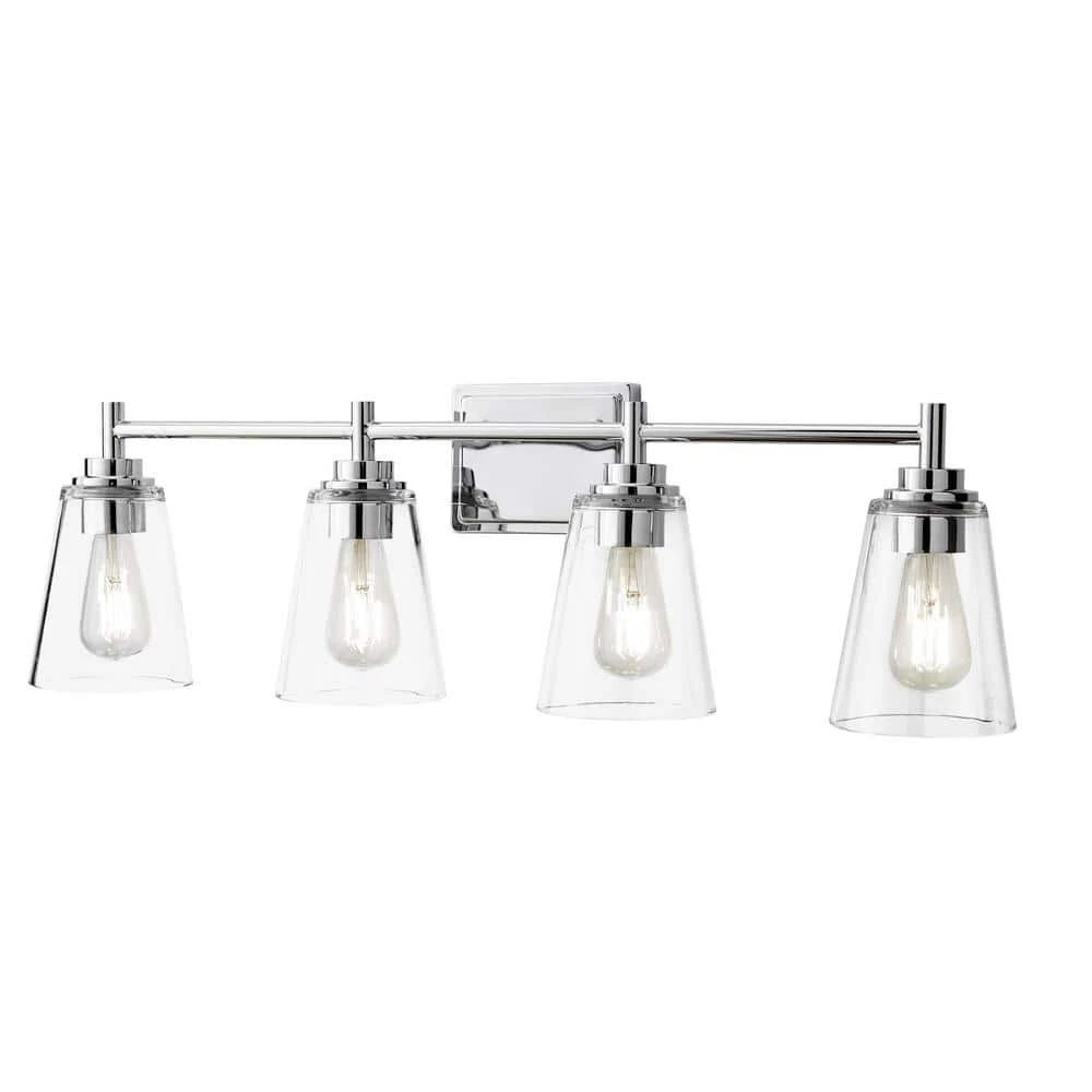 Wakefield 31 in. 4-Light Chrome Modern Wall Mount Sconce Light with Clear Glass Shades by Hampton Bay 1 Wakefield 31 in. 4-Light Chrome Modern Wall Mount Sconce Light with Clear Glass Shades by Hampton Bay