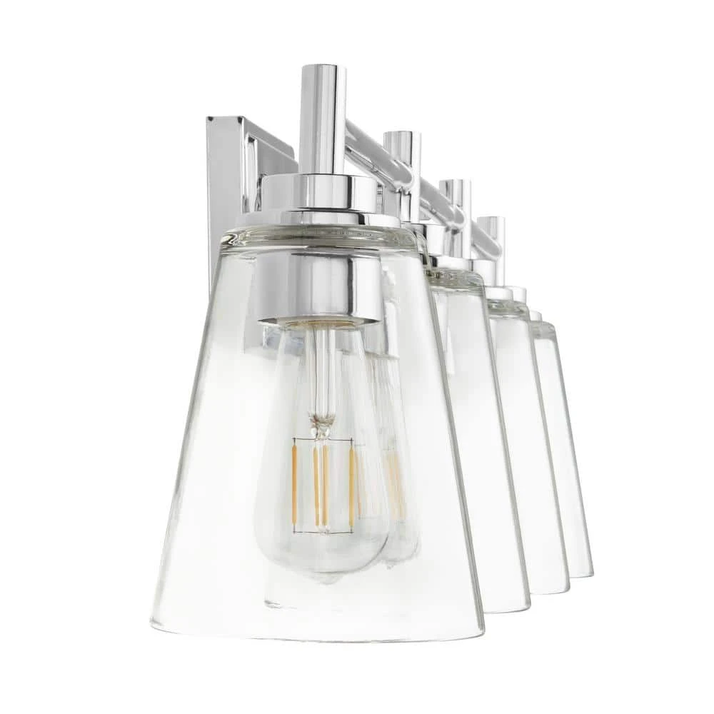 Wakefield 31 in. 4-Light Chrome Modern Wall Mount Sconce Light with Clear Glass Shades by Hampton Bay 4 Wakefield 31 in. 4-Light Chrome Modern Wall Mount Sconce Light with Clear Glass Shades by Hampton Bay - Image 4